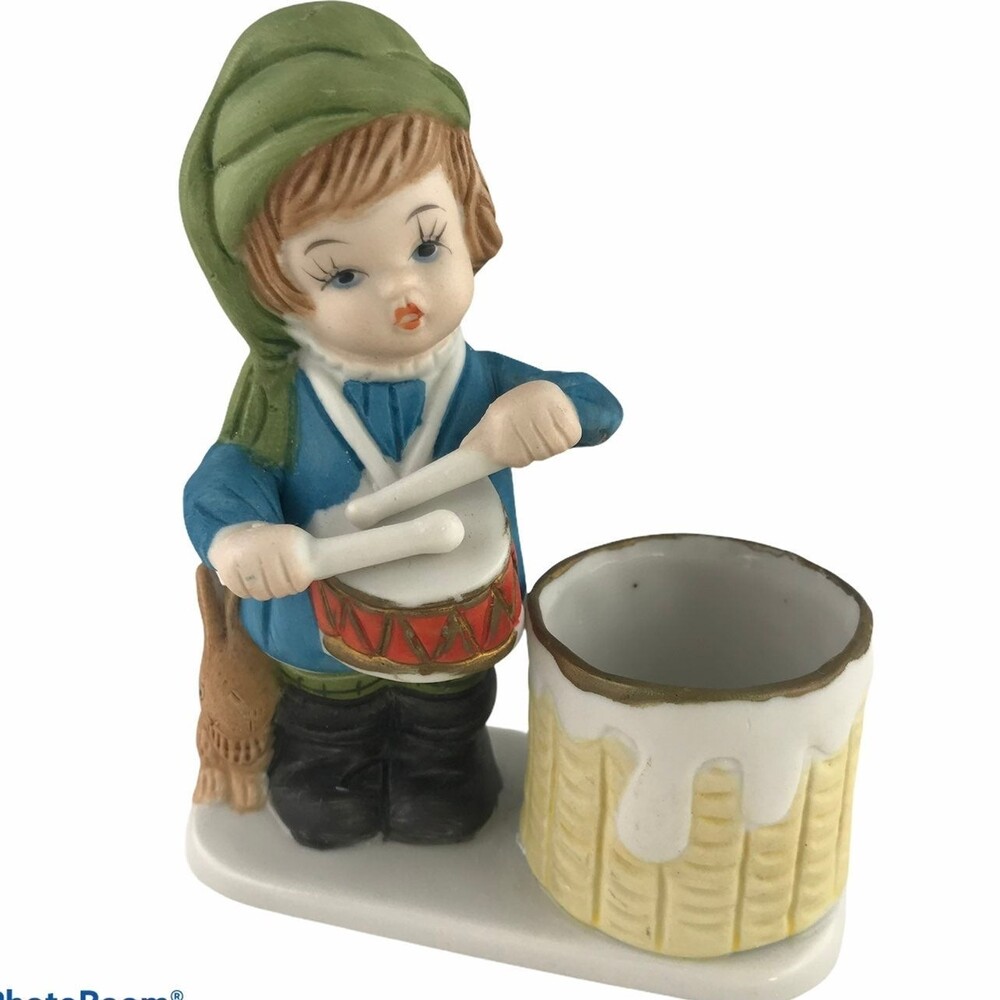 VTG Jasco Luvkins Little Drummer Boy Christmas Candle Votive Bisque Porcelain